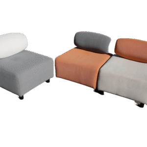 driezitsbank oranje grijs wit drie fauteuils